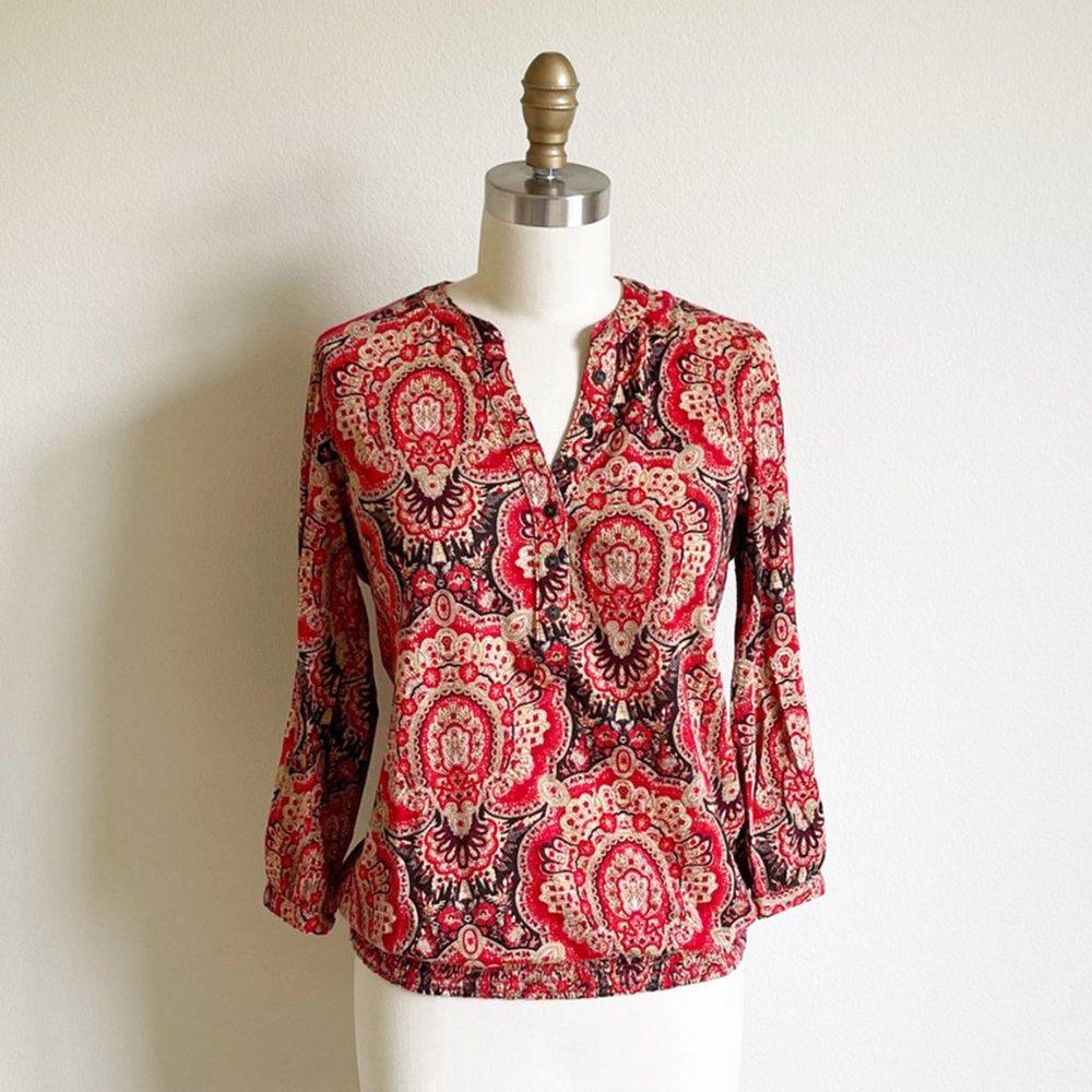 Lucky Brand Paisley Smocked Henley
